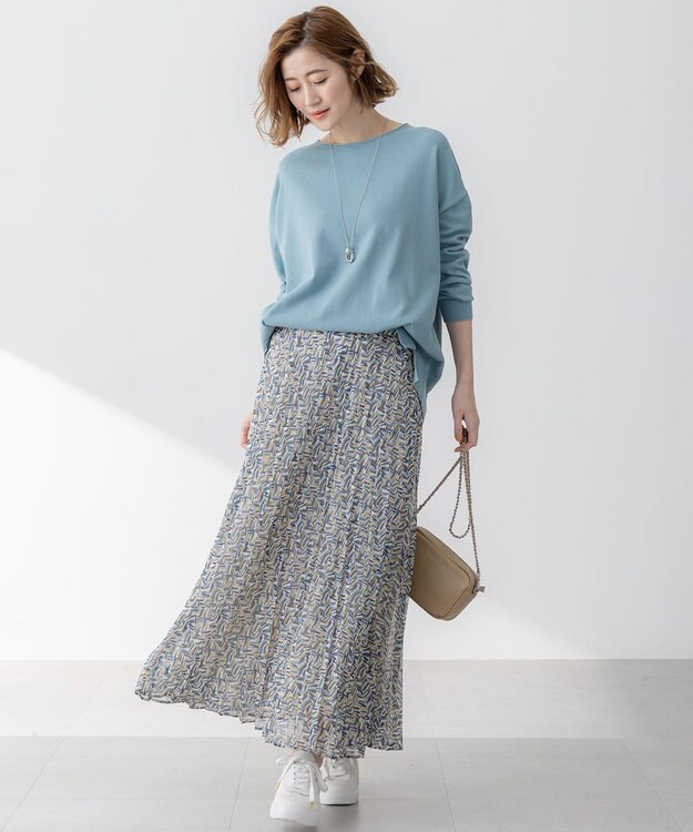 23区 【洗える】コットンポリエステルストレッチ オーバーサイズ ニット ライトグリーン系