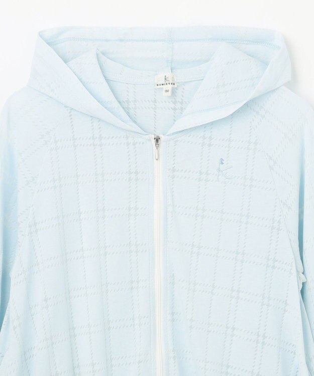 組曲 KIDS 【150-160㎝】【UVケア】オパールチェック パーカー サックスブルー系