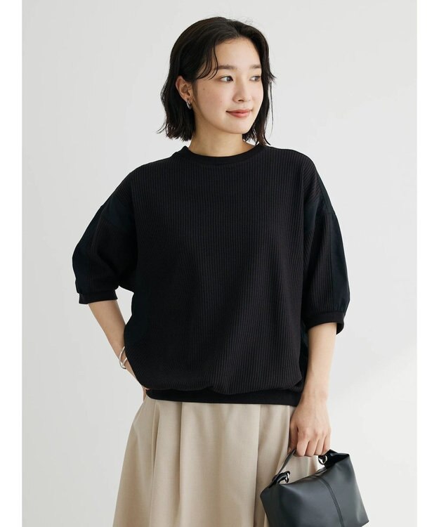 Green Parks ワッフル布帛ドッキングプルオーバー Black