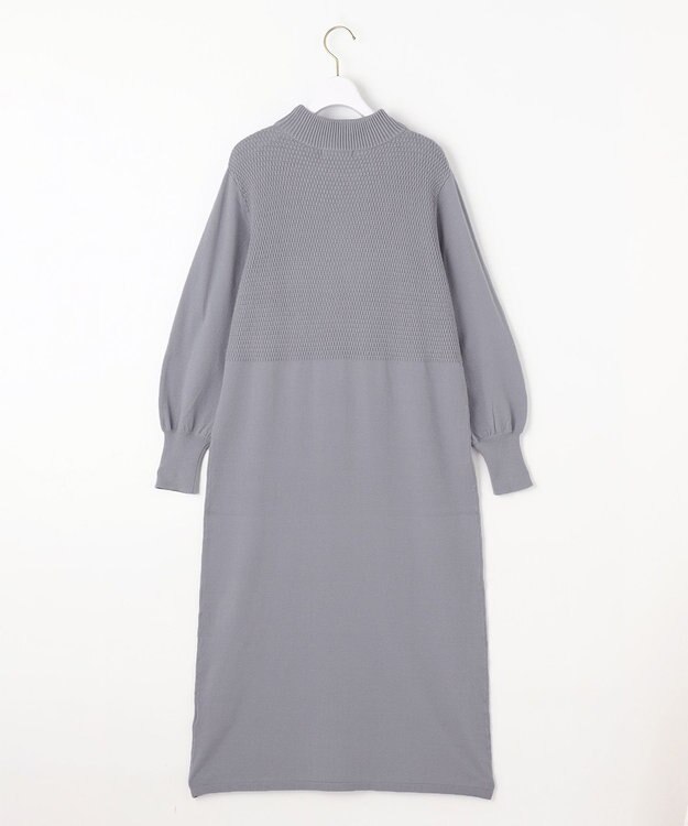 ANY SIS 【洗える】バスケット編み切替えニット ワンピース ブルーグレー