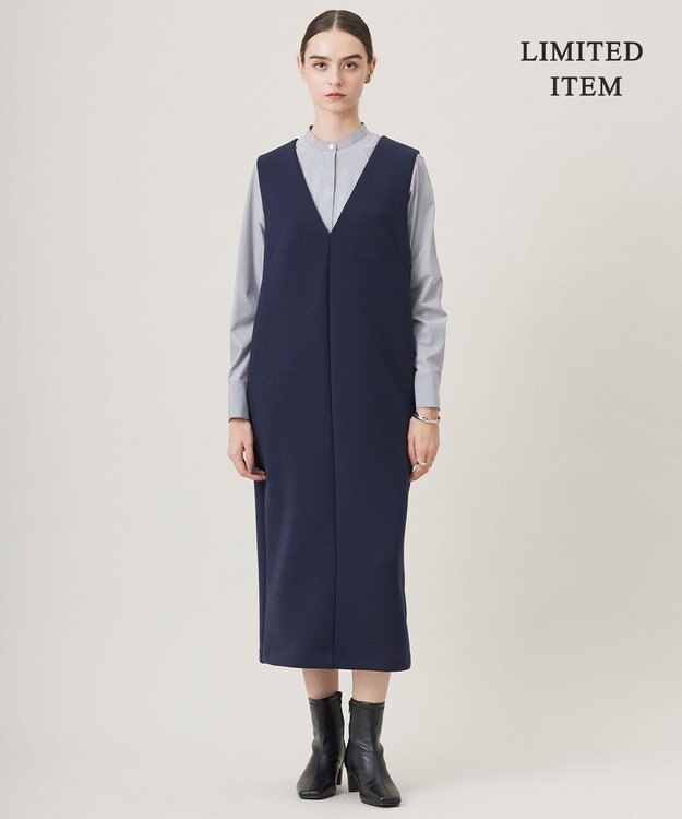 ICB L 【WEB限定・洗える】 コンパクトダブルフェイス ジャンパースカート ネイビー系