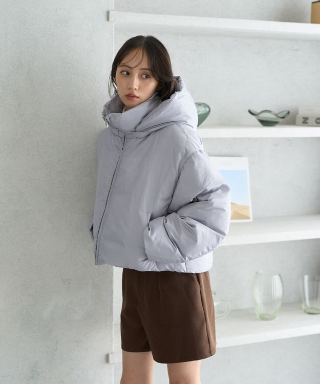 earth music&ecology 2wayパファー ショートブルゾン ブルーグレー