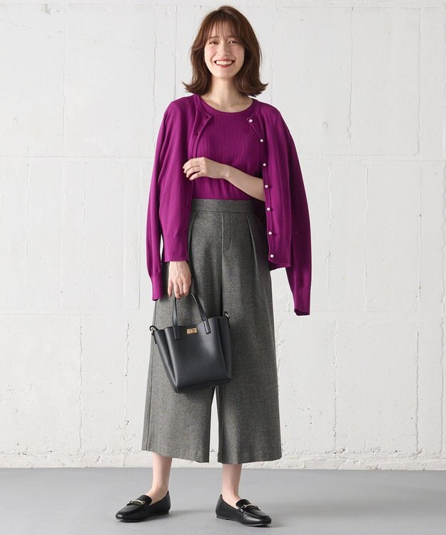 ANY L 【洗濯機可能/ウエストゴム】ライトツイード ワイドパンツ ライトグレー