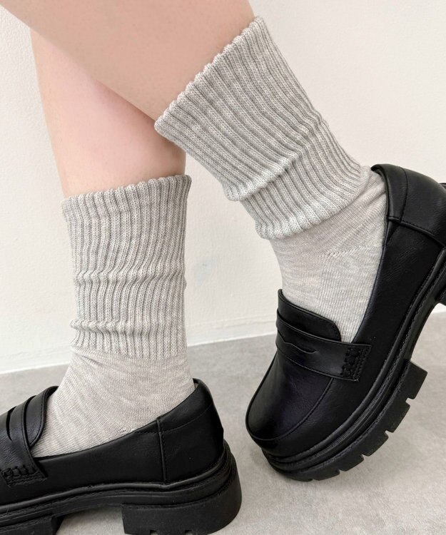 WEGO サポート付き無地リブソックス ライトグレー