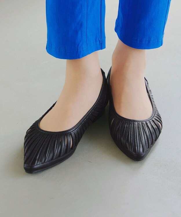 Tiaclasse 【小倉優子さん着用・フラット&ヒール2TYPE】ケージデザインシアーパンプス フラット：ブラック