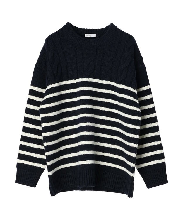CRAFT STANDARD BOUTIQUE ケーブル×ボーダードッキングプルオーバー Border Navy