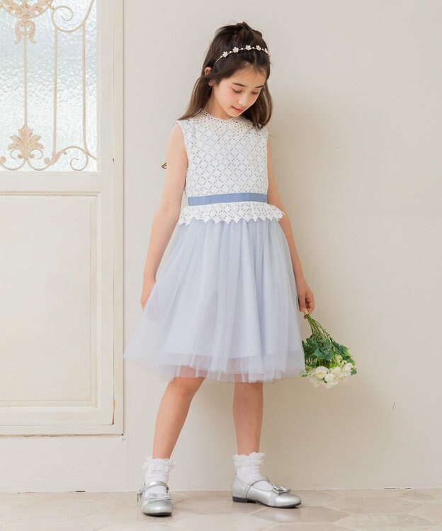 組曲 KIDS 【110-140㎝】フラワーレース ドレス サックスブルー系