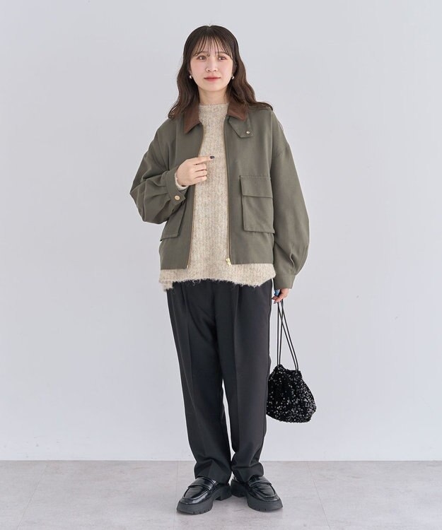 Green Parks あったか裏起毛きれいシルエットパンツ Black