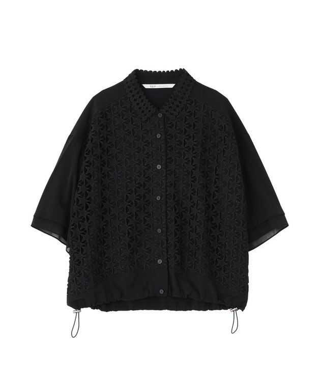 YECCA VECCA レースMIXレイヤードハーフスリーブシャツ Black