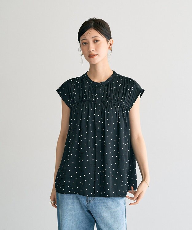 YECCA VECCA ドット柄ギャザーブラウス Camel