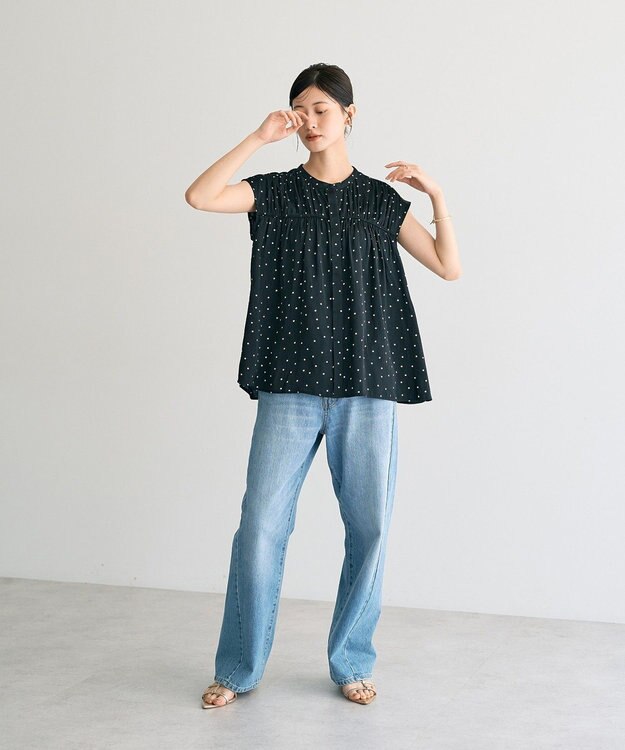 YECCA VECCA ドット柄ギャザーブラウス Camel