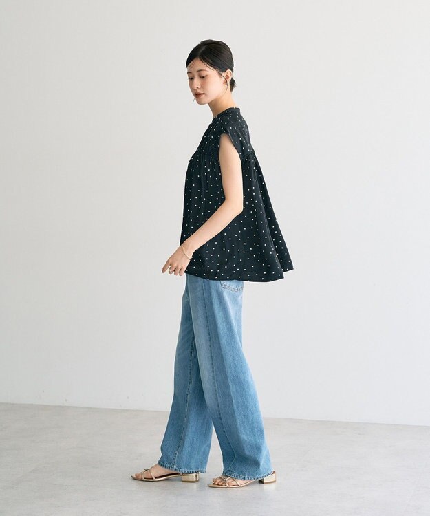 YECCA VECCA ドット柄ギャザーブラウス Camel