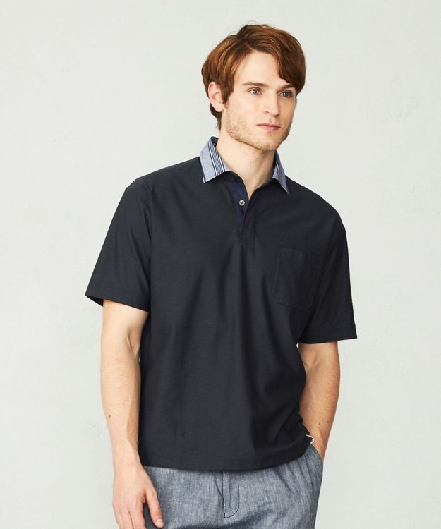 JOSEPH ABBOUD MOUNTAIN 【SPACE／UNISEX】オーガニックコットンスラブプレーティング天竺 ポロシャツ ネイビー系