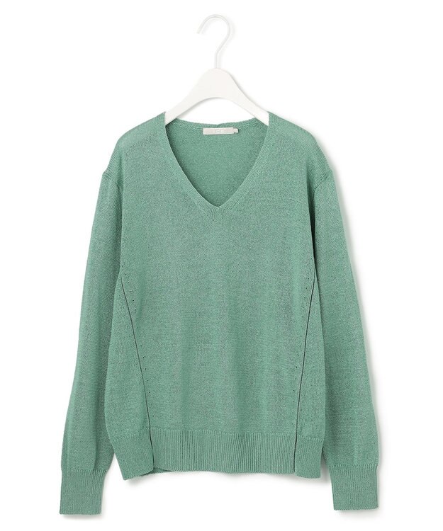 ICB 【WEB限定カラーあり・洗える】ペーパーブレンドシャインニット Vネックプルオーバー ジェイド系