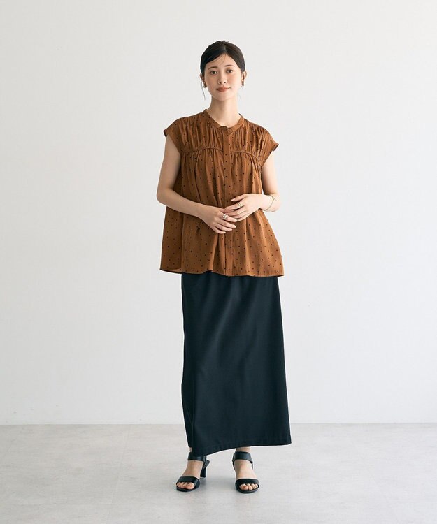 YECCA VECCA ドット柄ギャザーブラウス Camel