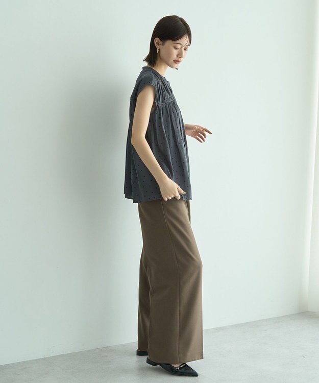 YECCA VECCA ドット柄ギャザーブラウス Camel