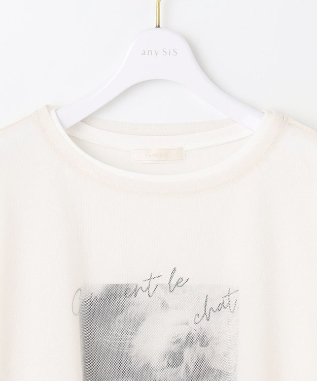 ANY SIS L 【貴島明日香さんコラボ】チュールレイニャード猫 Tシャツ アイボリー×フォト