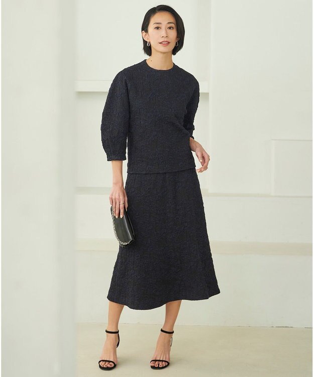 ICB 【洗える】 PEハイゲージJQ ニットスカート ブラック×ネイビー系