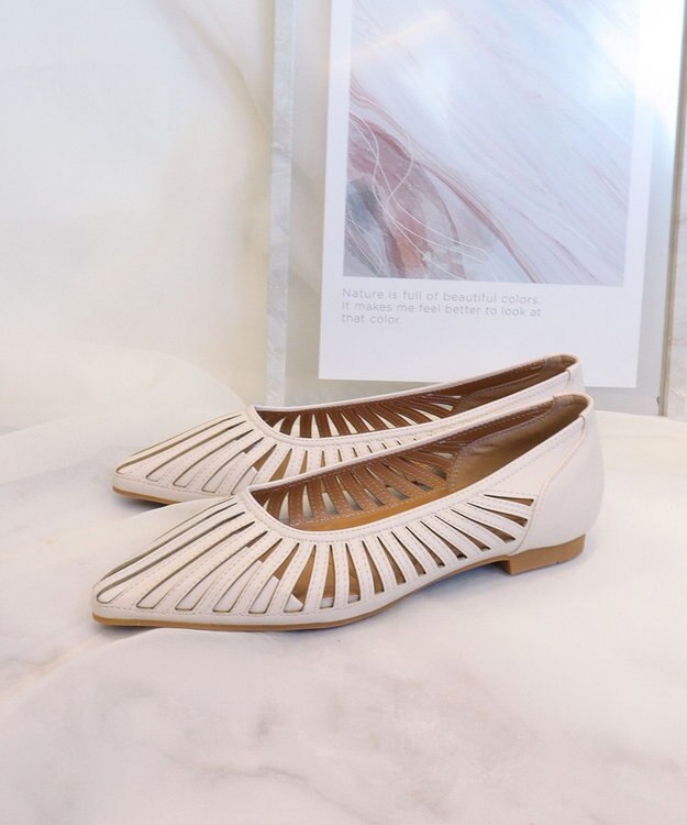 Tiaclasse 【小倉優子さん着用・フラット&ヒール2TYPE】ケージデザインシアーパンプス フラット：アイボリー