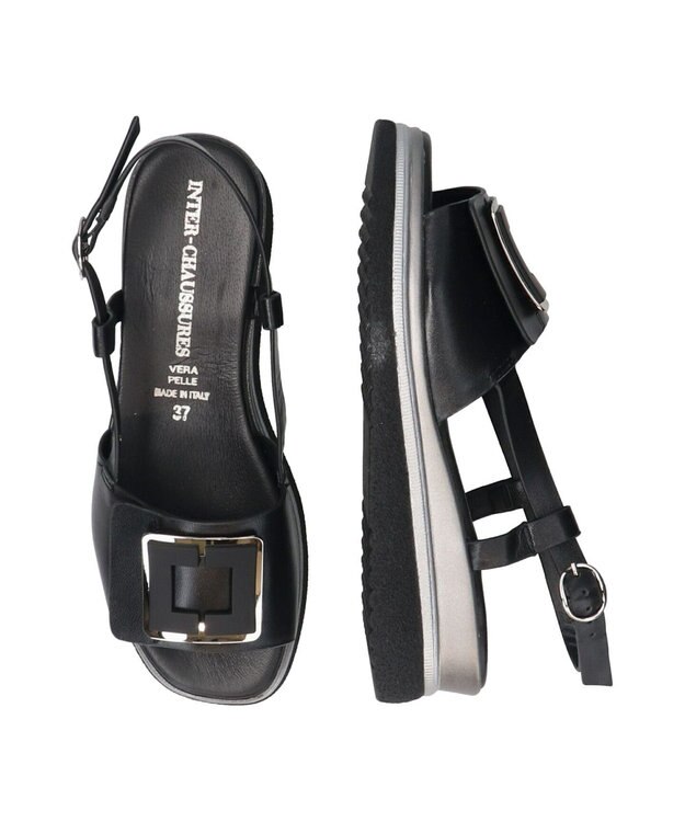 INTER-CHAUSSURES 【INTER-CHAUSSURES】バックルウエッジバックバンドサンダル ブラック