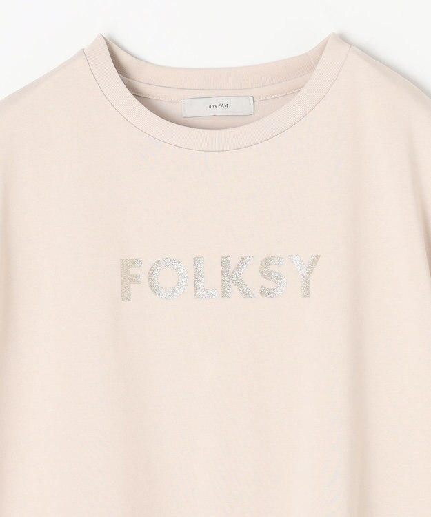 ANY L グリッタープリントロゴＴシャツ ベージュ