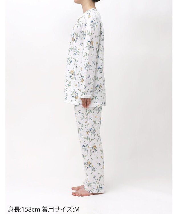 WACOAL ワコール_リラックス＆スリープ パジャマ キルトニット素材(本体) あったか 長袖 長ズボン ミントン レディース NDW458 /ワコール ホワイト