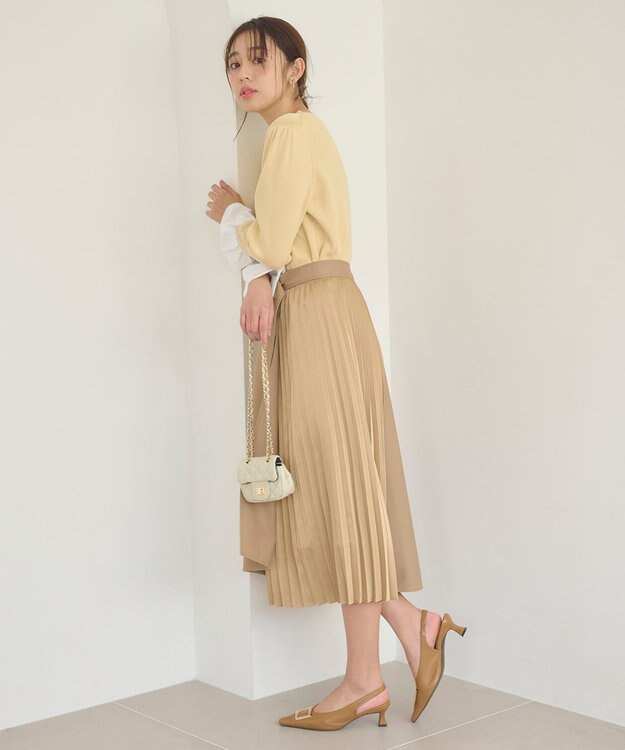 Feroux 【洗える】プリーツコンビ スカート ベージュ系