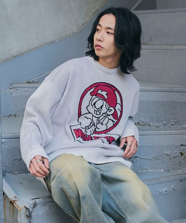 WEGO 【ユニセックス着用ITEM/MLサイズ展開】別注NEW　JACKジャガードニットプルオーバー ホワイトアイボリー