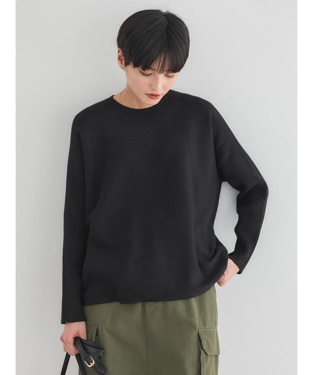 AMERICAN HOLIC バイパチ袖リブラグランニットプルオーバー Black