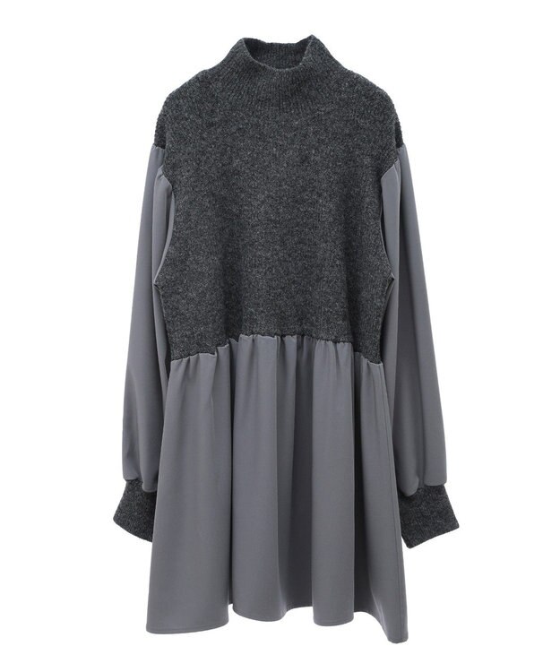 Green Parks ａ．布帛切り替えニットミニワンピース Gray