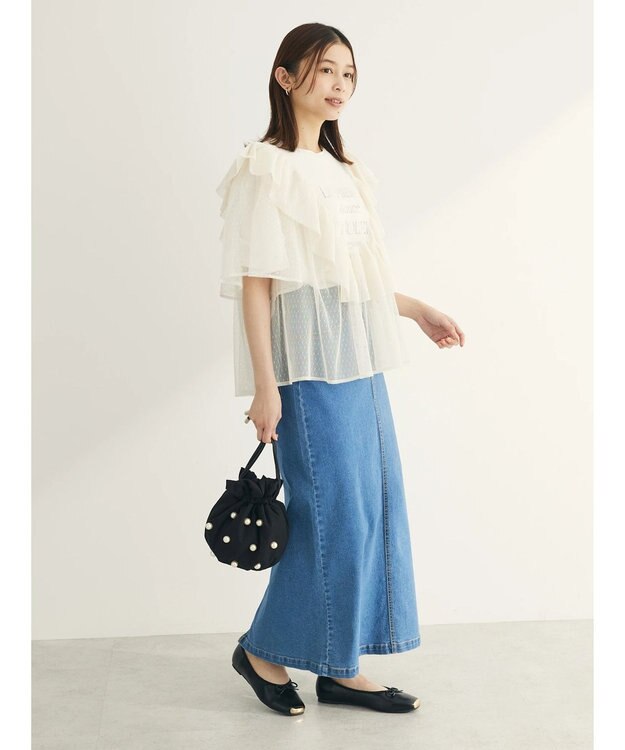 Green Parks ■ＥＳＣＡＲ　ドットチュールフレアヨークプルオーバー Ivory