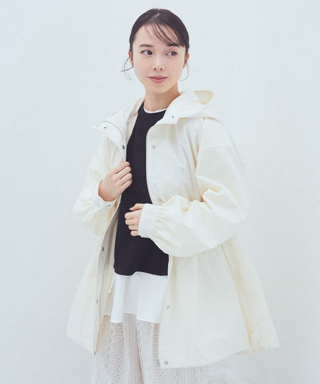 earth music&ecology ドロストミドル丈パーカー アイボリー