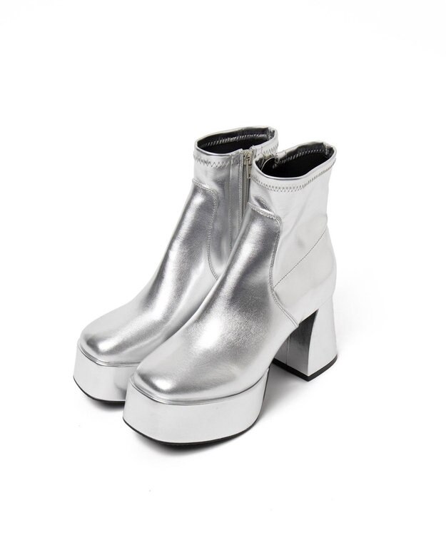 WEGO ストーム付きワイドヒールショートブーツ シルバー