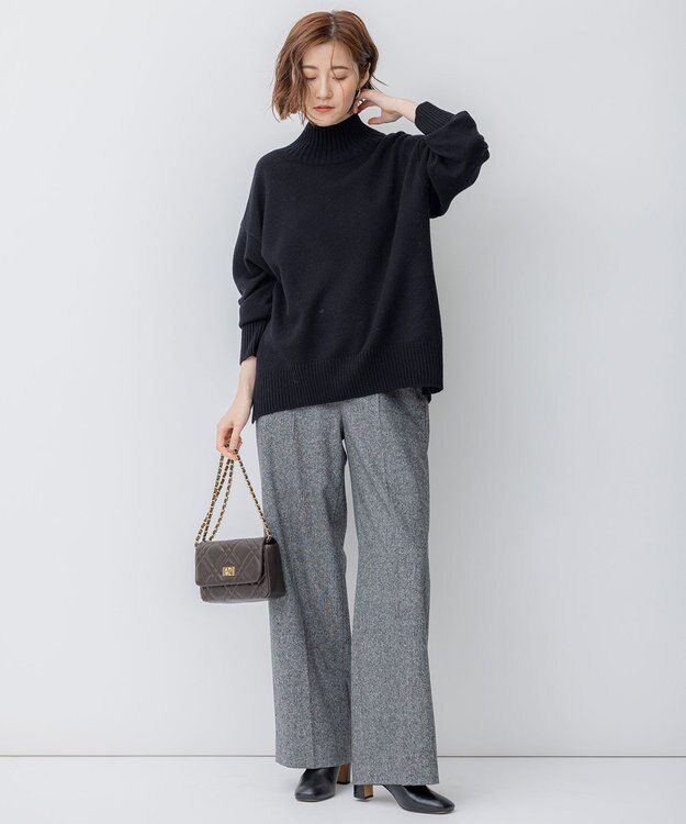 23区 【洗える】ウールカシミヤ ハイネック ニット ブラック系