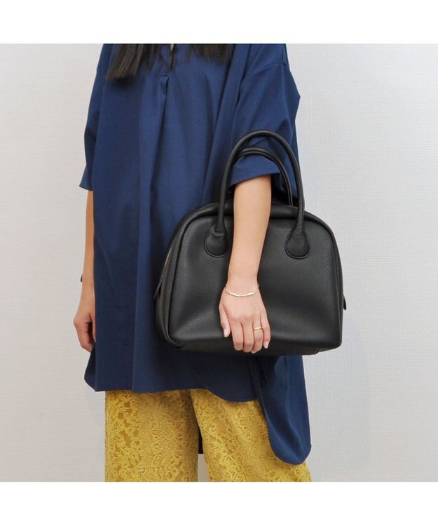 UNBILLION cachecache 丸根革ラウンドボストン ブラック