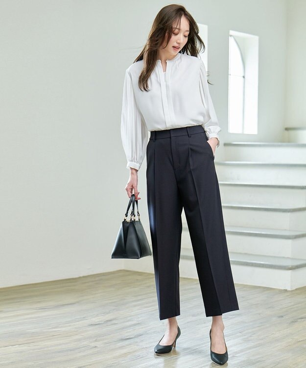 ANY L 【洗濯機可/ストレッチ/ウエストゴム/セットアップ可】イージーケアワイドパンツ ネイビー