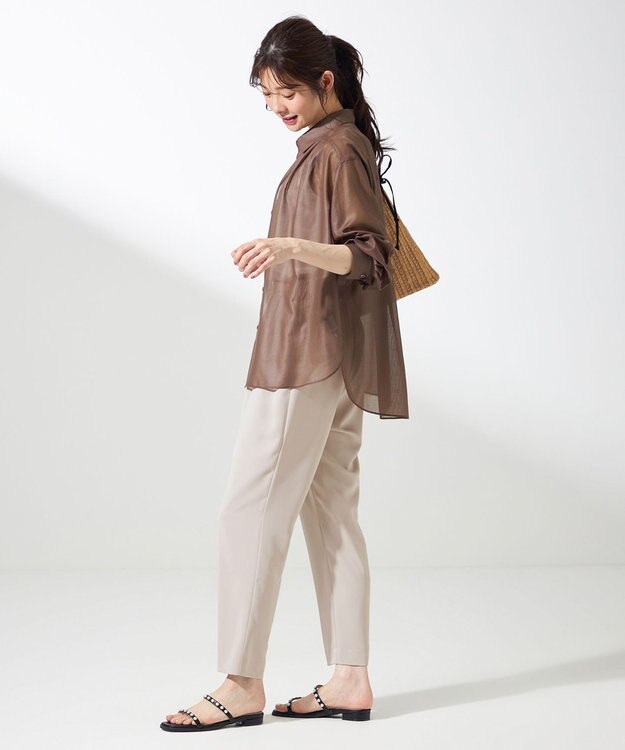 ANY SIS 【洗える】リネンライクシアーローン ブラウス モカ