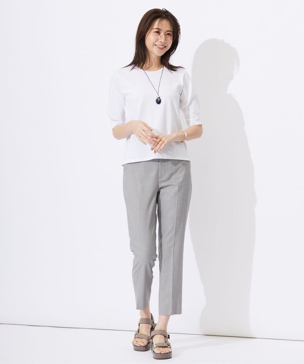 J.PRESS LADIES S 【洗える】シャークスキン テーパード パンツ ライトグレー系