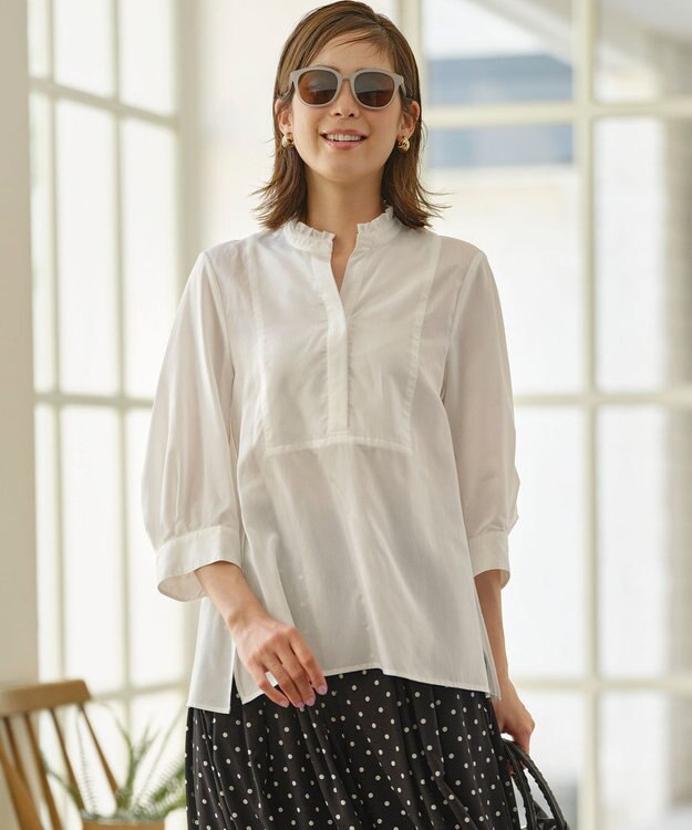 組曲 【WEB限定】ナイロンレーヨン スキッパーブラウス アイボリー系