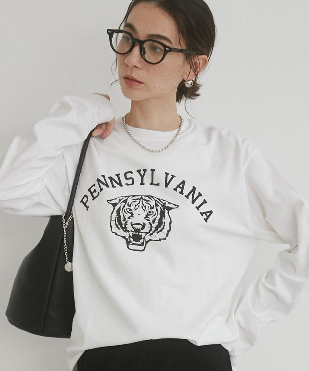 WEGO 【ANGIE VINTAGE】GILDAN カレッジロゴ オーバーサイズ プリント ロンT ホワイトその他