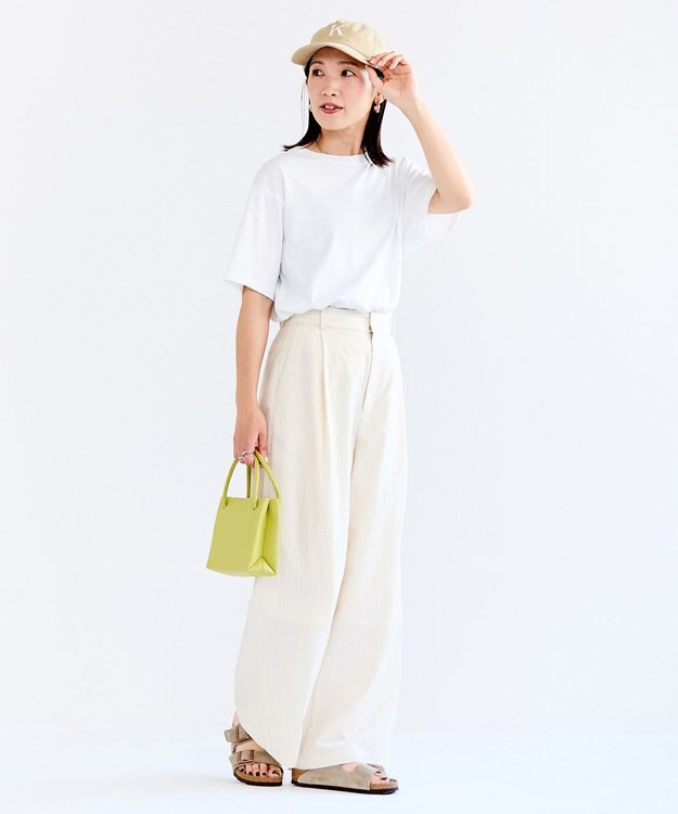 UNFILO L シアーワイドパンツ ベージュストライプ