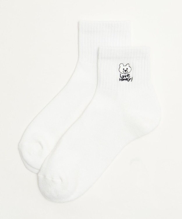 WEGO 手描き風刺繍アンクルパイルソックス 柄1