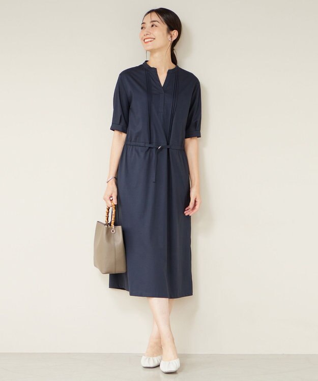 J.PRESS LADIES L 【接触冷感・洗える】プレーティングジャージー ワンピース ネイビー系