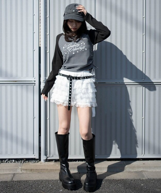 WEGO サイドドロストキーネックロンT ブラックボーダー