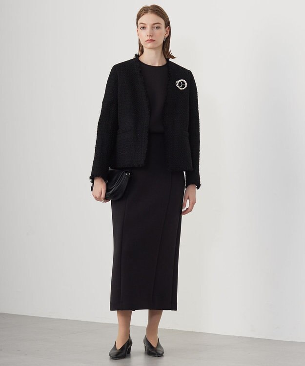 ICB 【CLASSY.1月号掲載】ルレックスツイード ノーカラージャケット ブラック系