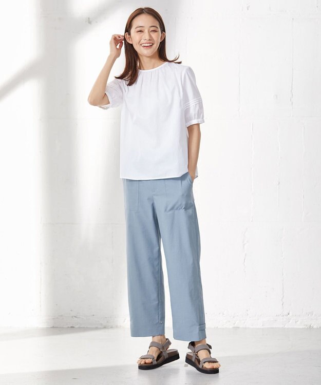 J.PRESS LADIES 【2WAY・洗える】ポリエステルリネンパンプキンシェル ベイカー パンツ スカイブルー系
