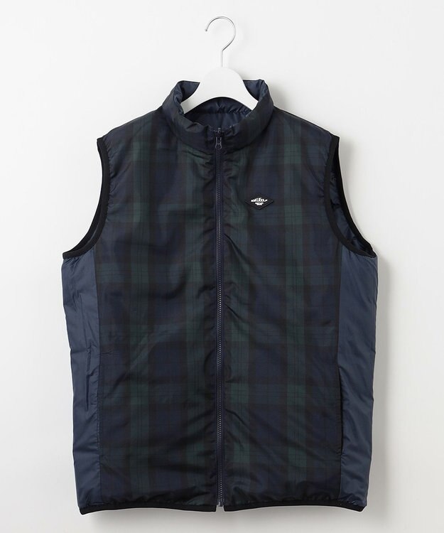 23区GOLF 【MEN】無地×チェック リバーシブル ダウンベスト ネイビー系