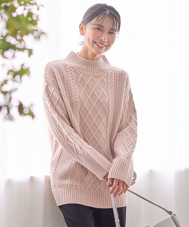 ANY L ソフトタッチケーブルニットチュニック ピンク