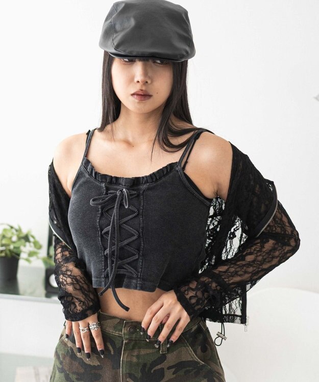 WEGO レースアップデザインキャミ スミクロ