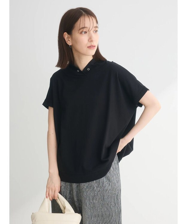 Green Parks フレンチスリーブ抜け襟カットプルオーバー Black